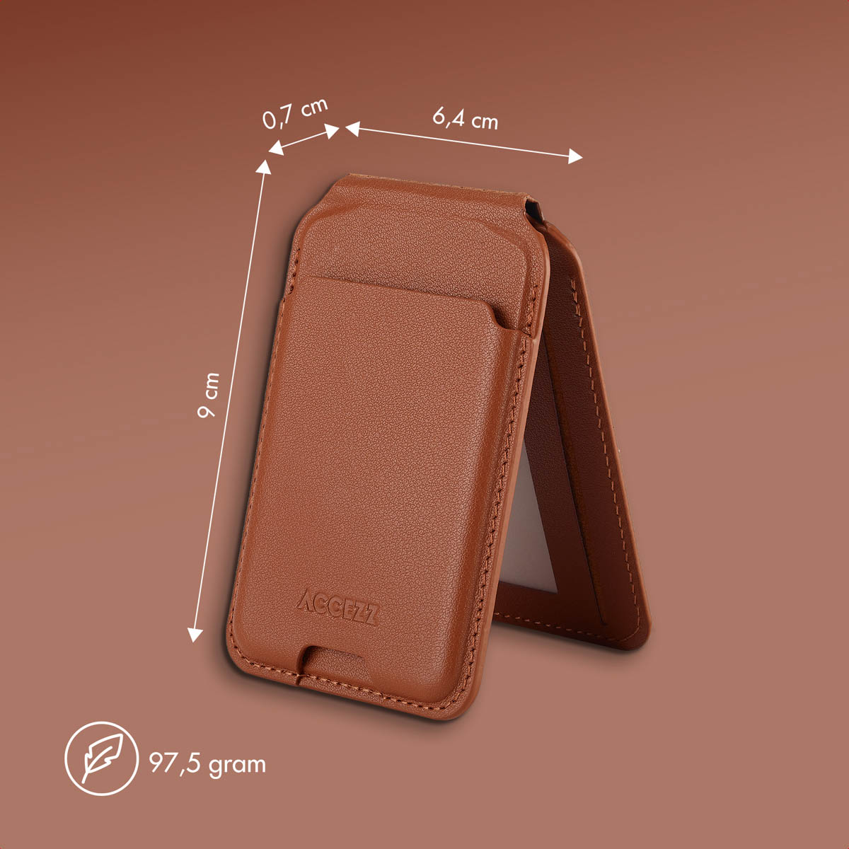 Accezz Leren Wallet met standaard - Geschikt voor MagSafe en Qi2 - Sienna Brown - Afbeelding 7
