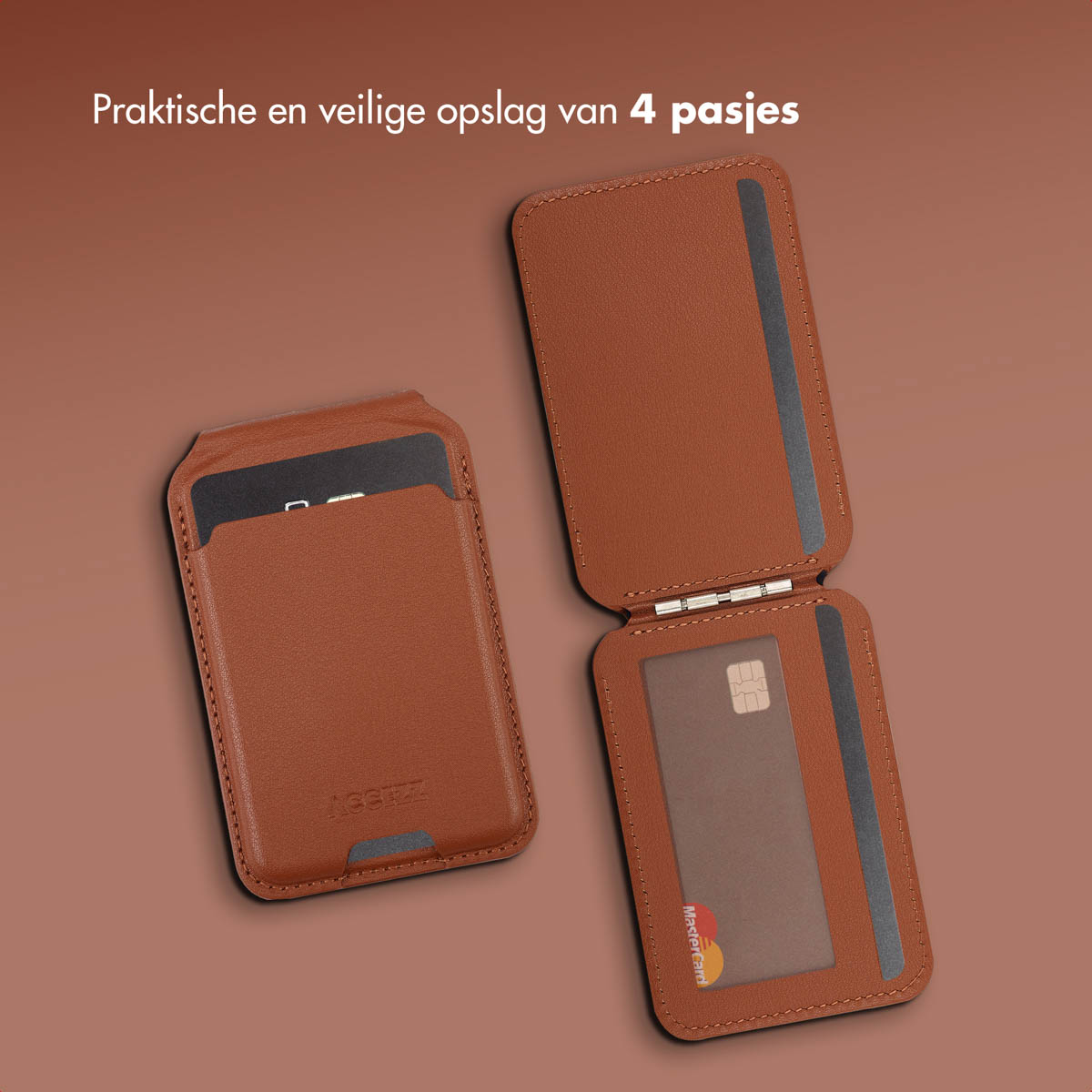 Accezz Leren Wallet met standaard - Geschikt voor MagSafe en Qi2 - Sienna Brown - Afbeelding 8