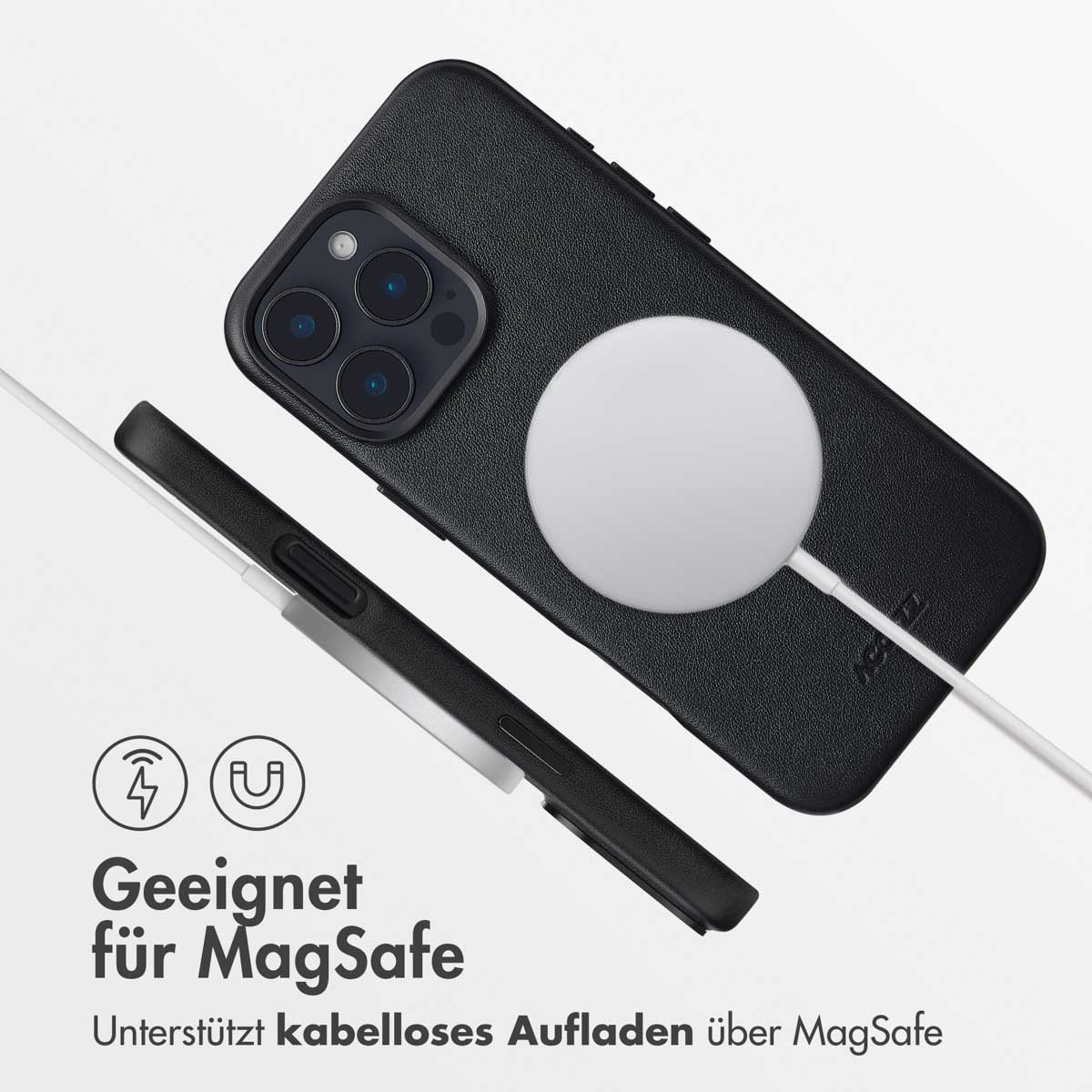 Accezz MagSafe Leather Backcover Apple iPhone 16 Pro Max - Onyx Black - Afbeelding 7