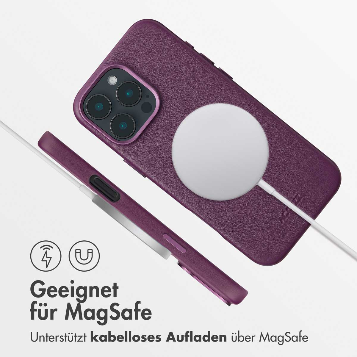 Accezz MagSafe Leather Backcover Apple iPhone 16 Pro Max - Heath Purple - Afbeelding 8