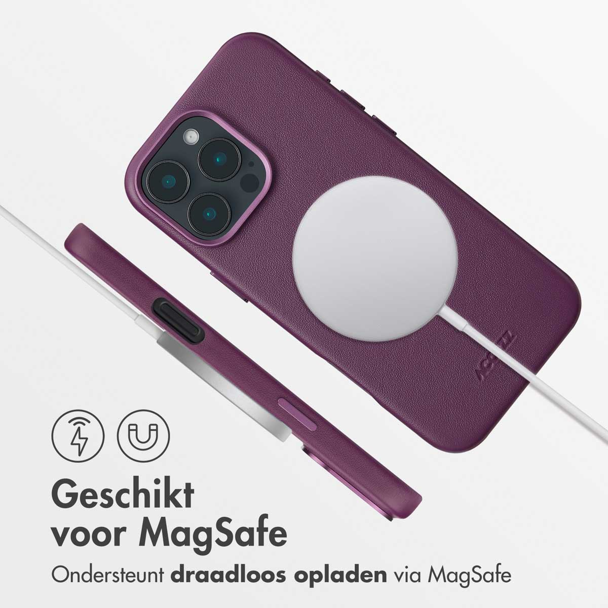 Accezz MagSafe Leather Backcover Apple iPhone 16 Pro Max - Heath Purple - Afbeelding 7