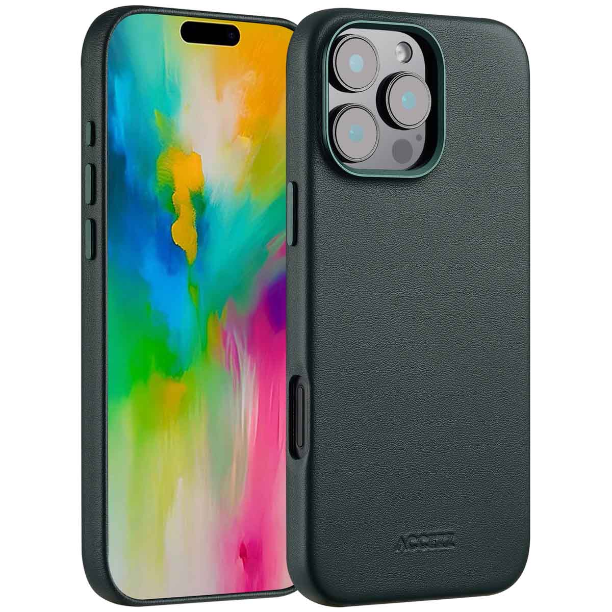 Accezz MagSafe Leather Backcover Apple iPhone 16 Pro Max - Cedar Green - Afbeelding 2