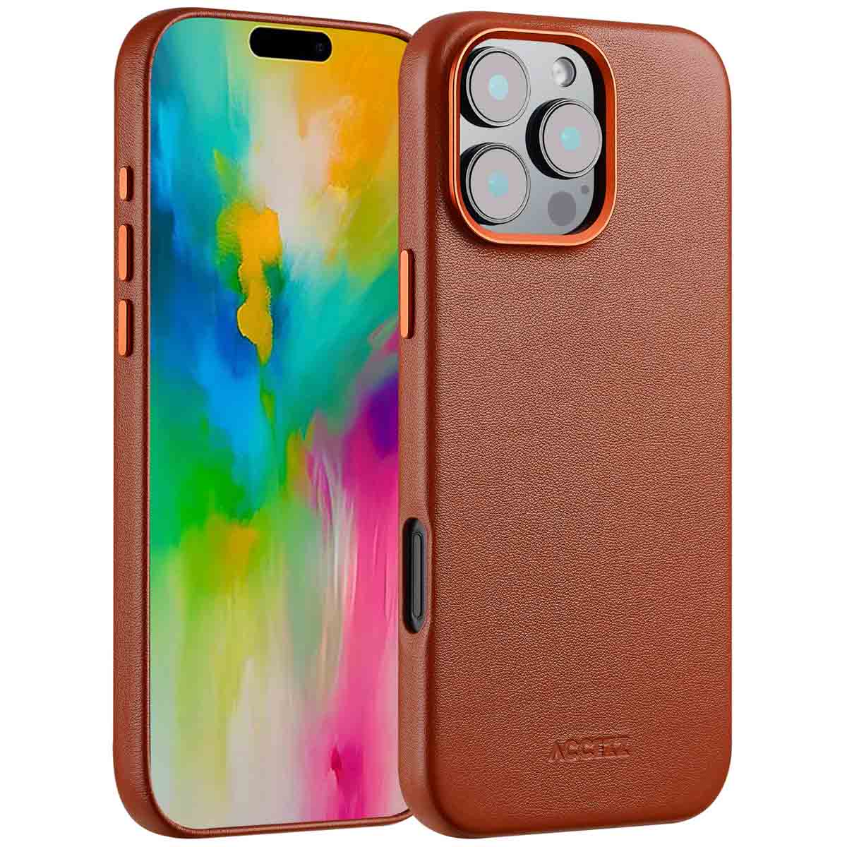 Accezz MagSafe Leather Backcover Apple iPhone 16 Pro Max - Sienna Brown - Afbeelding 3