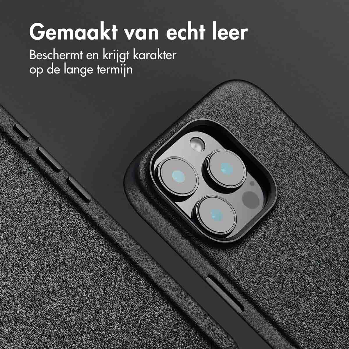 Accezz MagSafe Leather Backcover Apple iPhone 16 Pro - Onyx Black - Afbeelding 4