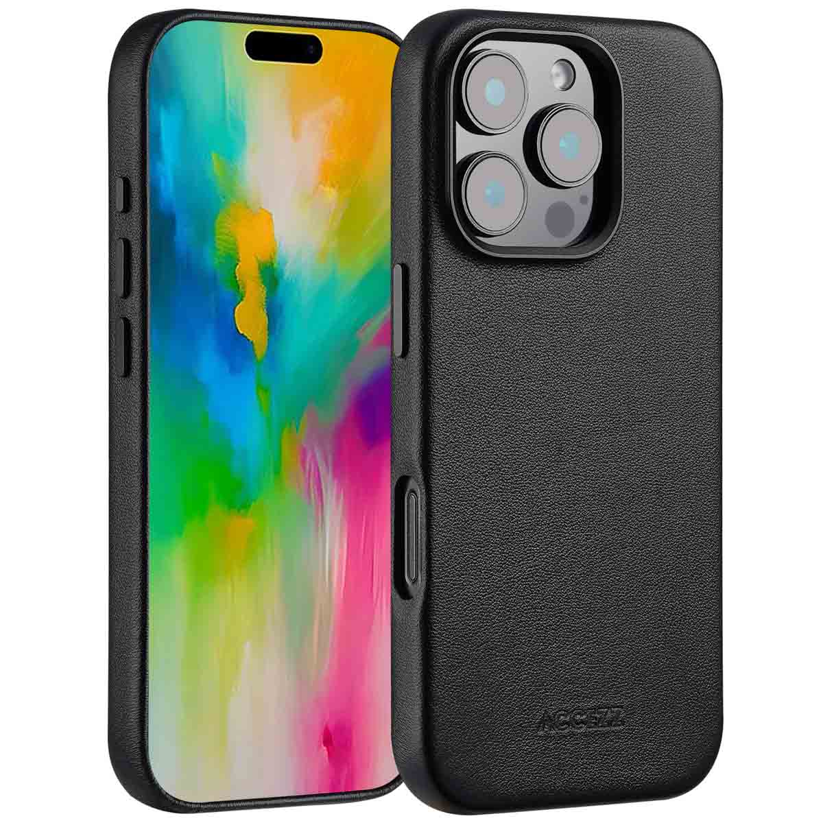 Accezz MagSafe Leather Backcover Apple iPhone 16 Pro – Onyx Black