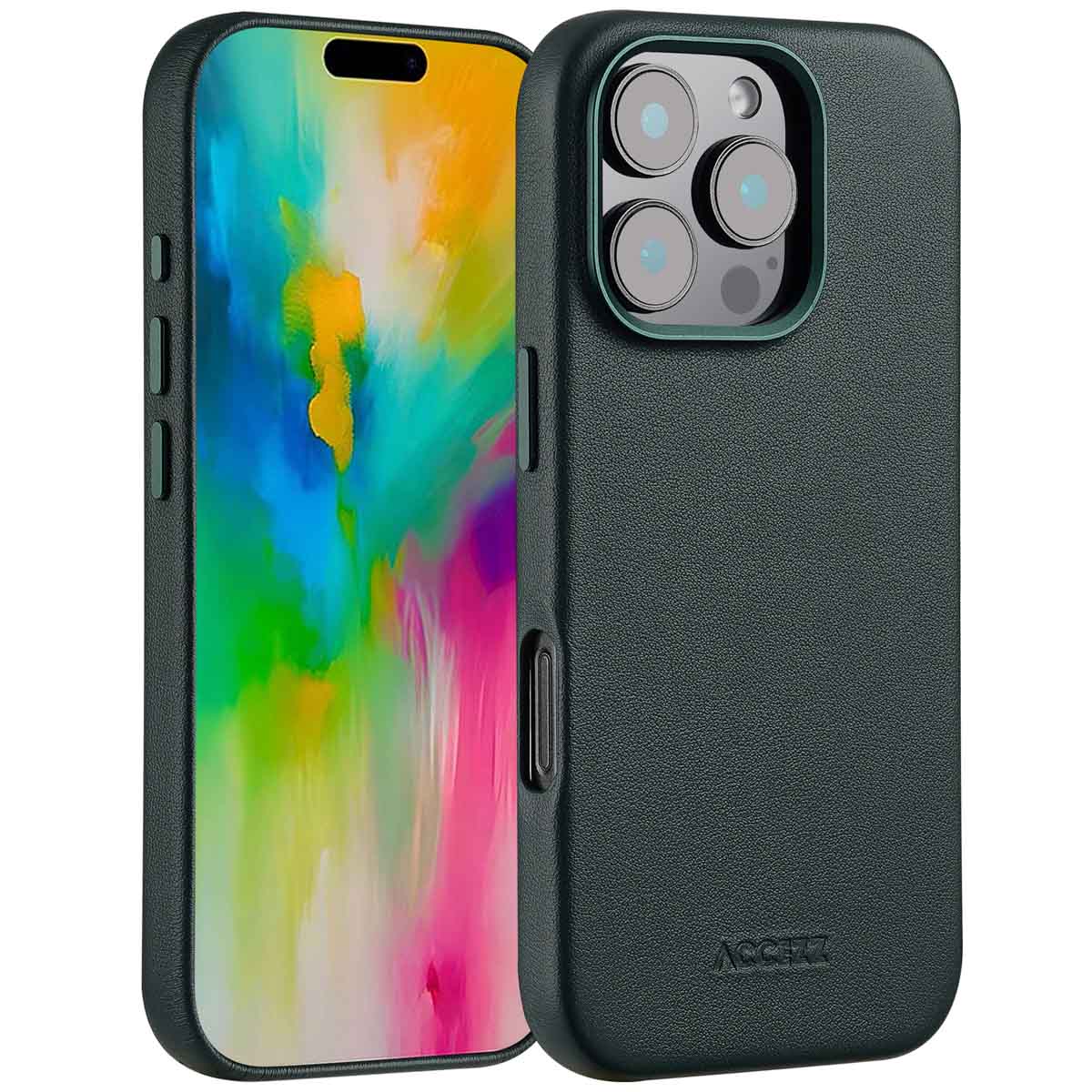 Accezz MagSafe Leather Backcover Apple iPhone 16 Pro - Cedar Green - Afbeelding 2