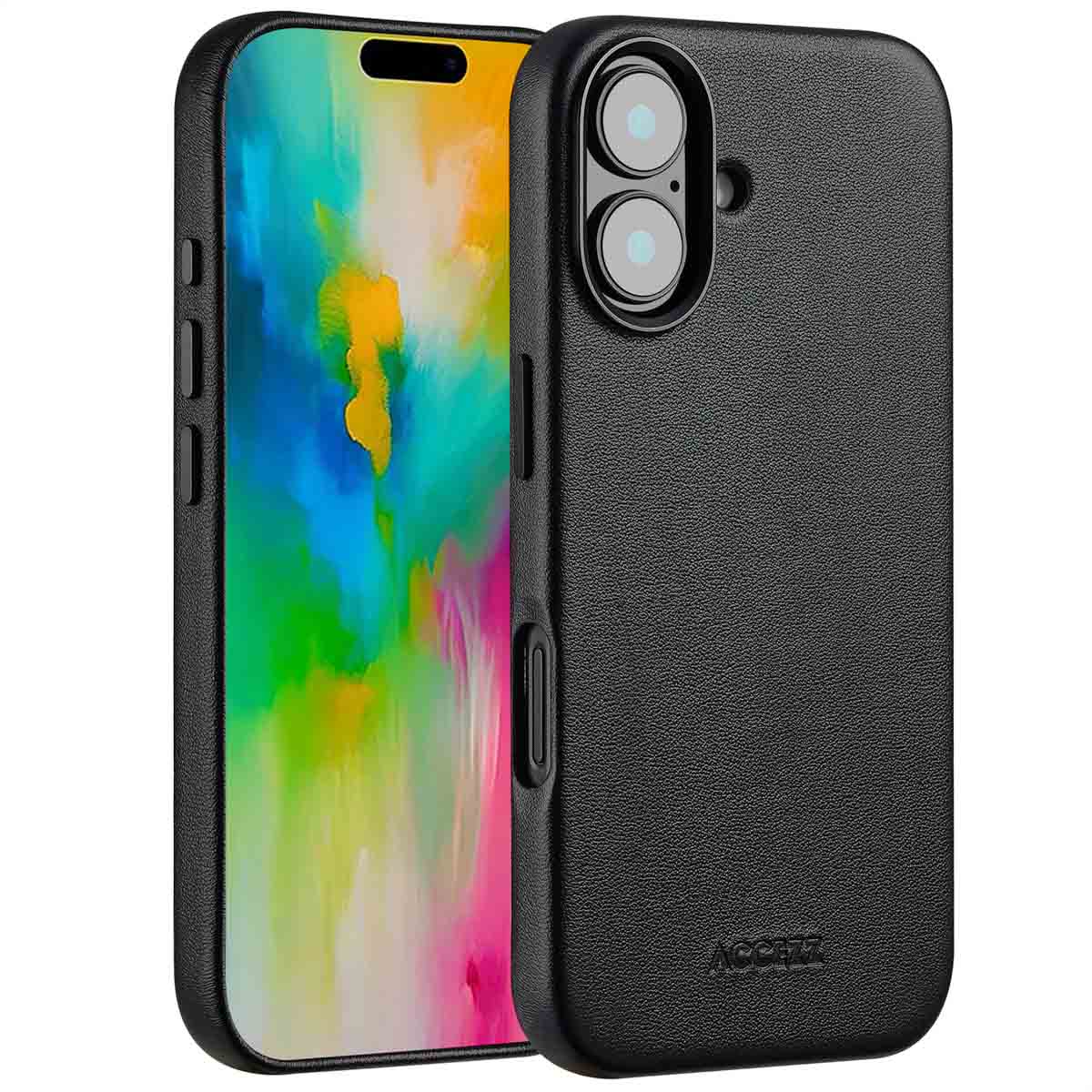 Accezz MagSafe Leather Backcover Apple iPhone 16 - Onyx Black - Afbeelding 9