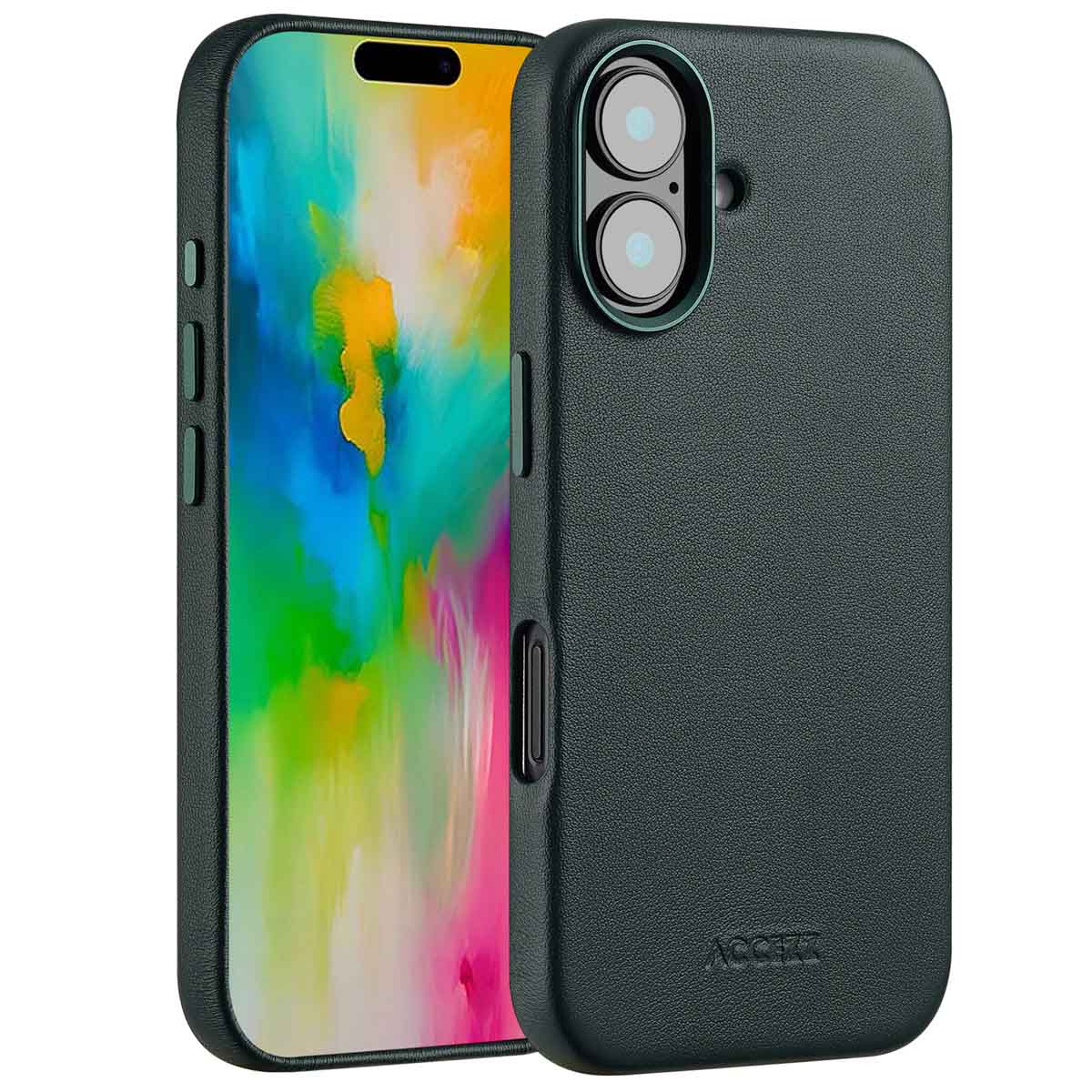 Accezz MagSafe Leather Backcover Apple iPhone 16 - Cedar Green - Afbeelding 10