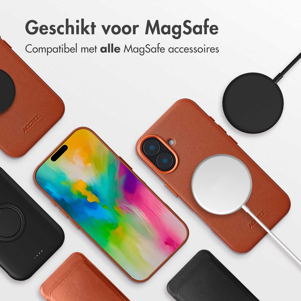 Accezz MagSafe Leather Backcover Apple iPhone 16 - Sienna Brown - Afbeelding 6