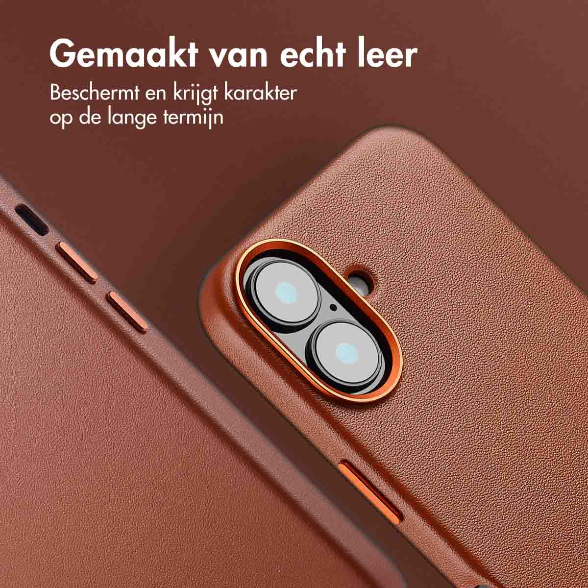 Accezz MagSafe Leather Backcover Apple iPhone 16 - Sienna Brown - Afbeelding 4