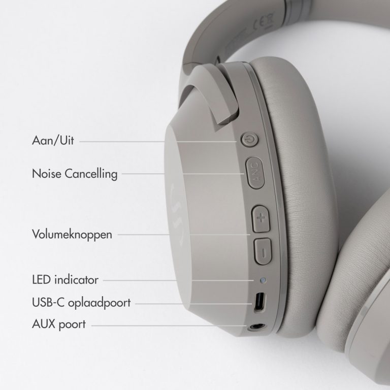 Selencia Urban Play Draadloze Koptelefoon - Active Noise Cancelling (ANC) - Met Opbergcase - Cosy Grey - Afbeelding 2