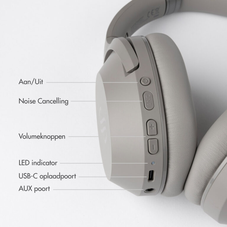 Selencia Urban Play Draadloze Koptelefoon - Active Noise Cancelling (ANC) - Met Opbergcase - Cosy Grey - Afbeelding 2