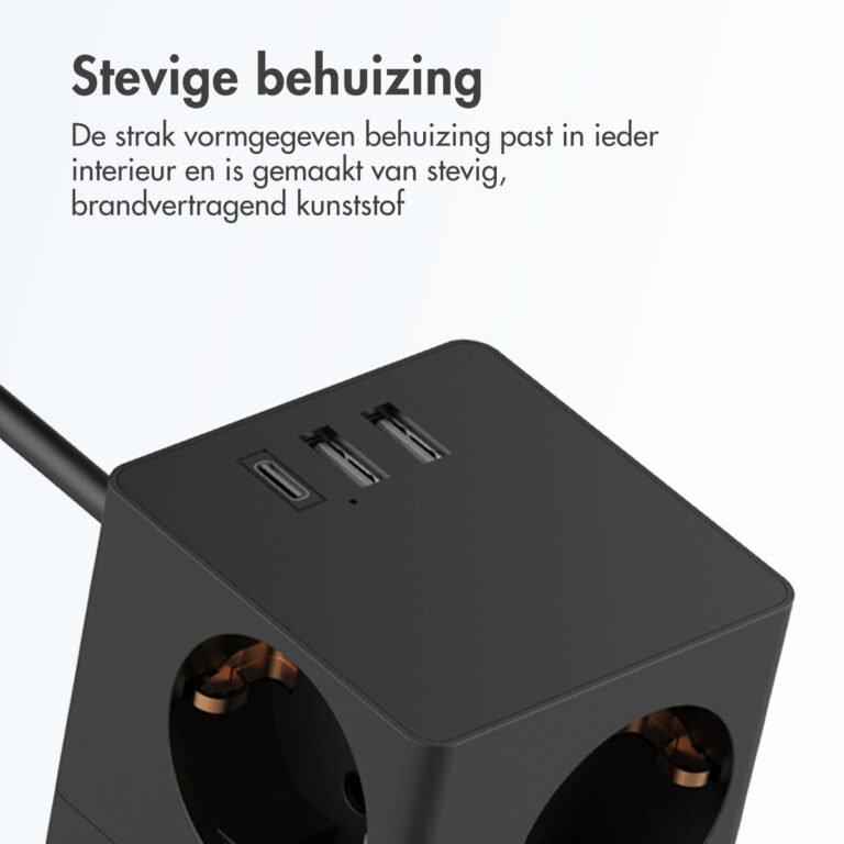 Accezz PowerCube Strip | 6-in-1 - 1x USB-C + 2x USB-A + 3x stopcontact - 4000 watt - Zwart - Afbeelding 7