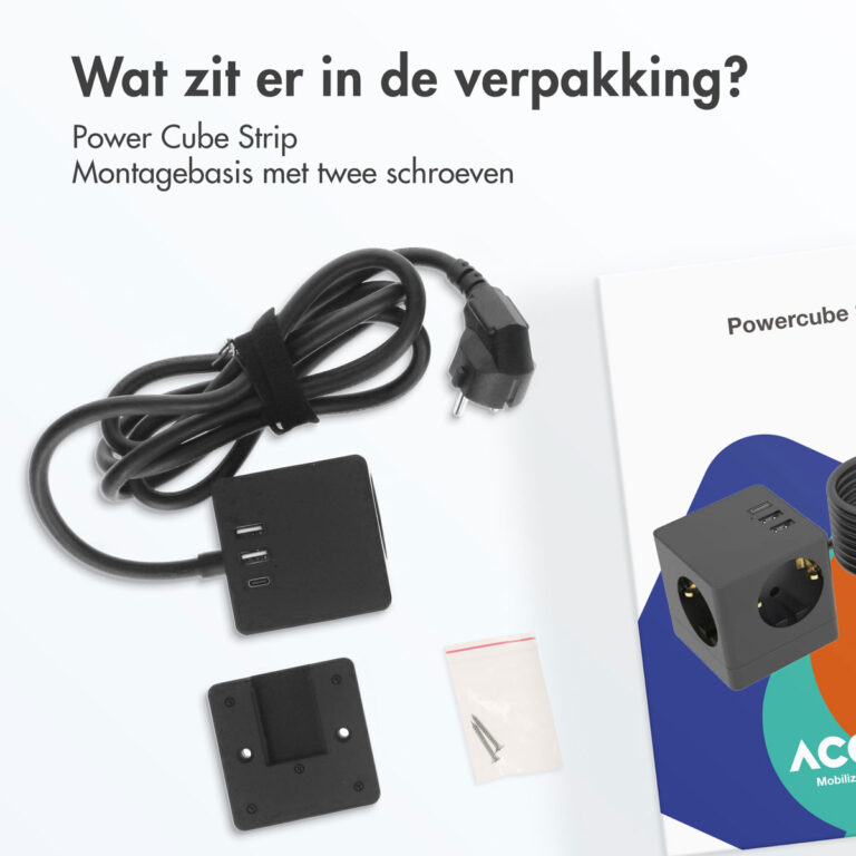Accezz PowerCube Strip | 6-in-1 - 1x USB-C + 2x USB-A + 3x stopcontact - 4000 watt - Zwart - Afbeelding 5