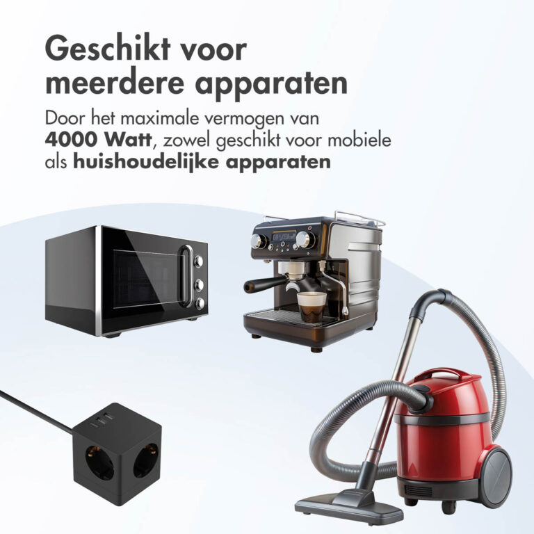 Accezz PowerCube Strip | 6-in-1 - 1x USB-C + 2x USB-A + 3x stopcontact - 4000 watt - Zwart - Afbeelding 3