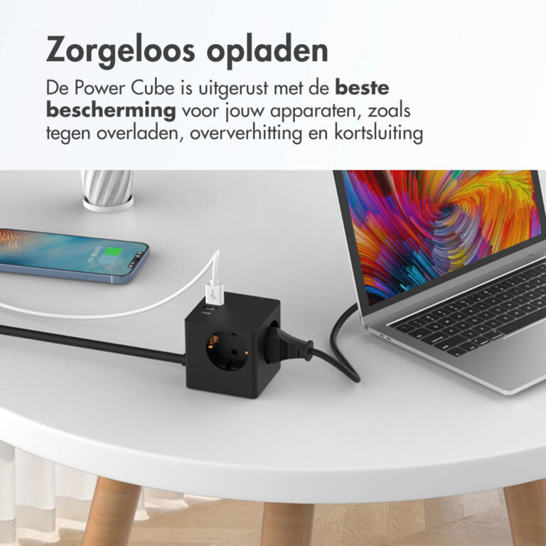 Accezz PowerCube Strip | 6-in-1 - 1x USB-C + 2x USB-A + 3x stopcontact - 4000 watt - Zwart - Afbeelding 2