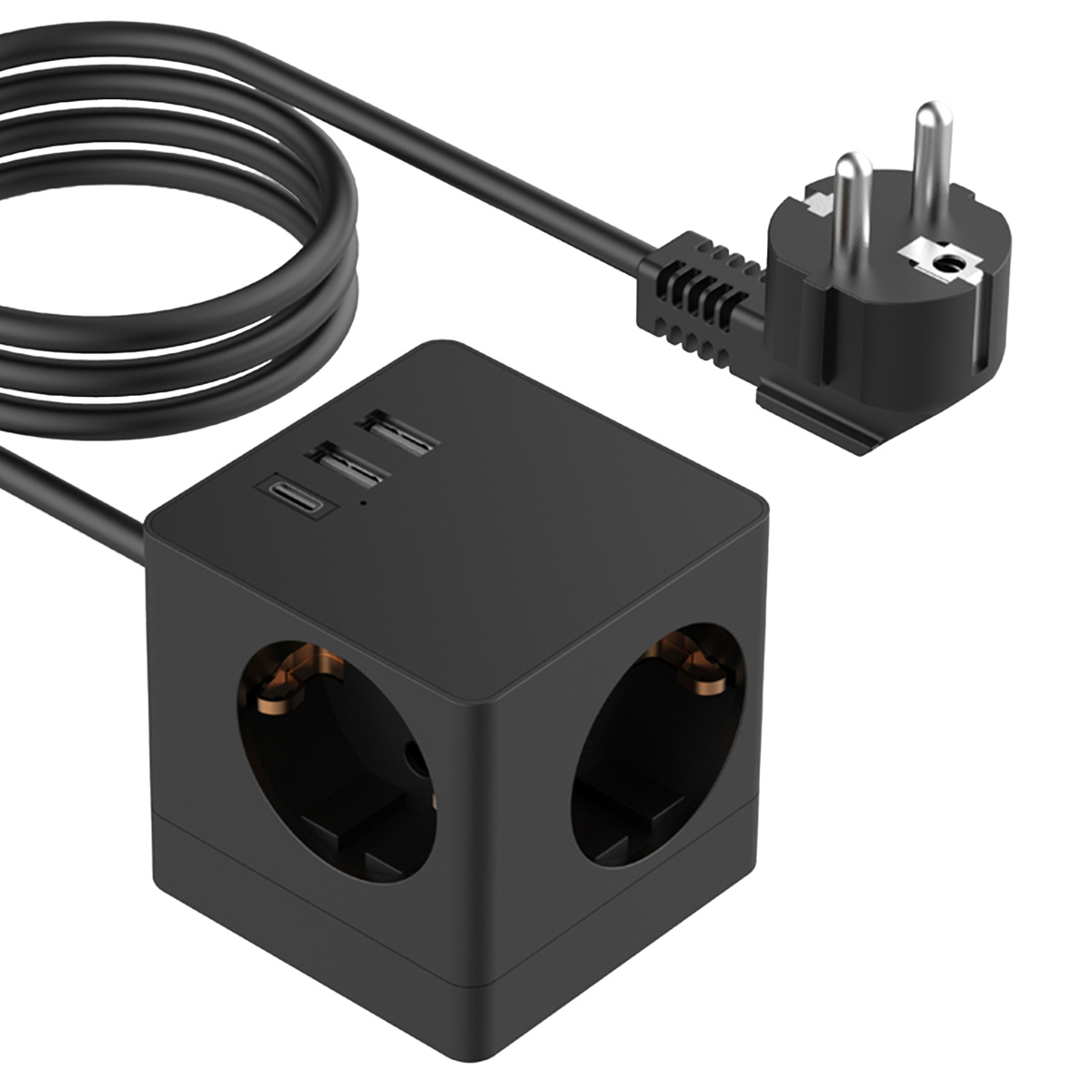 Accezz PowerCube Strip | 6-in-1 – 1x USB-C + 2x USB-A + 3x stopcontact – 4000 watt – Zwart