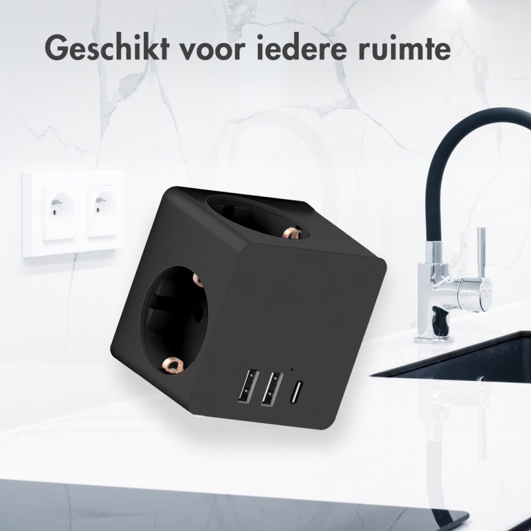 Accezz PowerCube | 6-in-1 - 1x USB-C + 2x USB-A + 3x stopcontact - 4000 watt - Zwart - Afbeelding 7