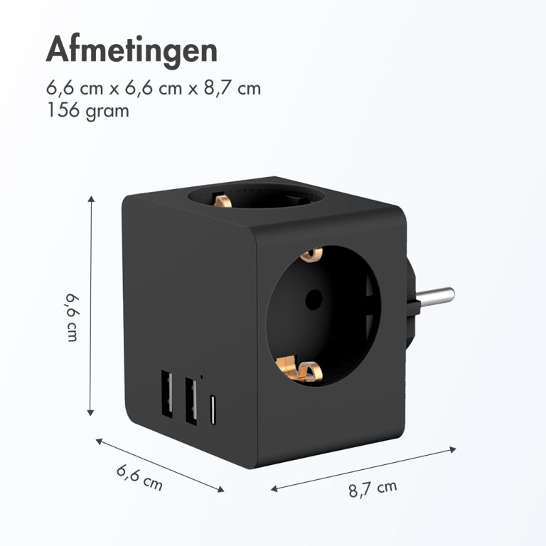 Accezz PowerCube | 6-in-1 - 1x USB-C + 2x USB-A + 3x stopcontact - 4000 watt - Zwart - Afbeelding 5