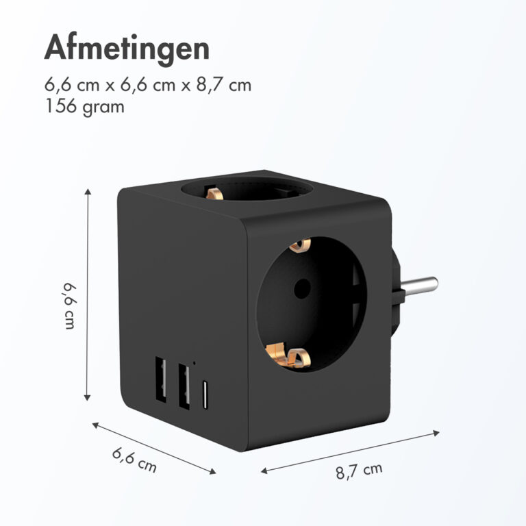 Accezz PowerCube | 6-in-1 - 1x USB-C + 2x USB-A + 3x stopcontact - 4000 watt - Zwart - Afbeelding 5