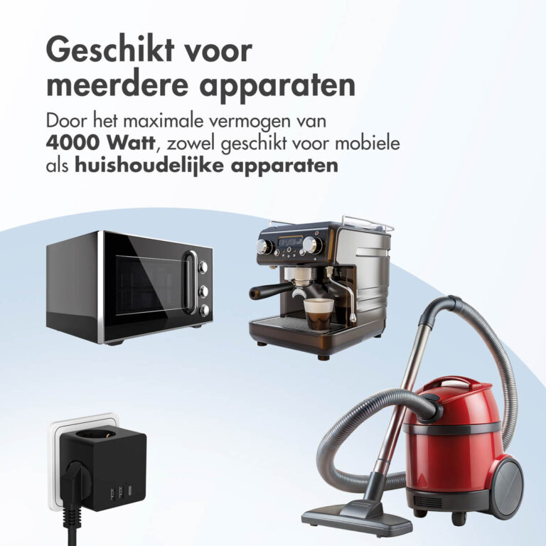 Accezz PowerCube | 6-in-1 - 1x USB-C + 2x USB-A + 3x stopcontact - 4000 watt - Zwart - Afbeelding 2