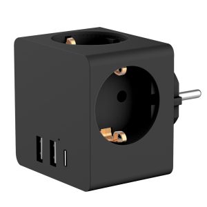 Accezz PowerCube | 6-in-1 - 1x USB-C + 2x USB-A + 3x stopcontact - 4000 watt - Zwart