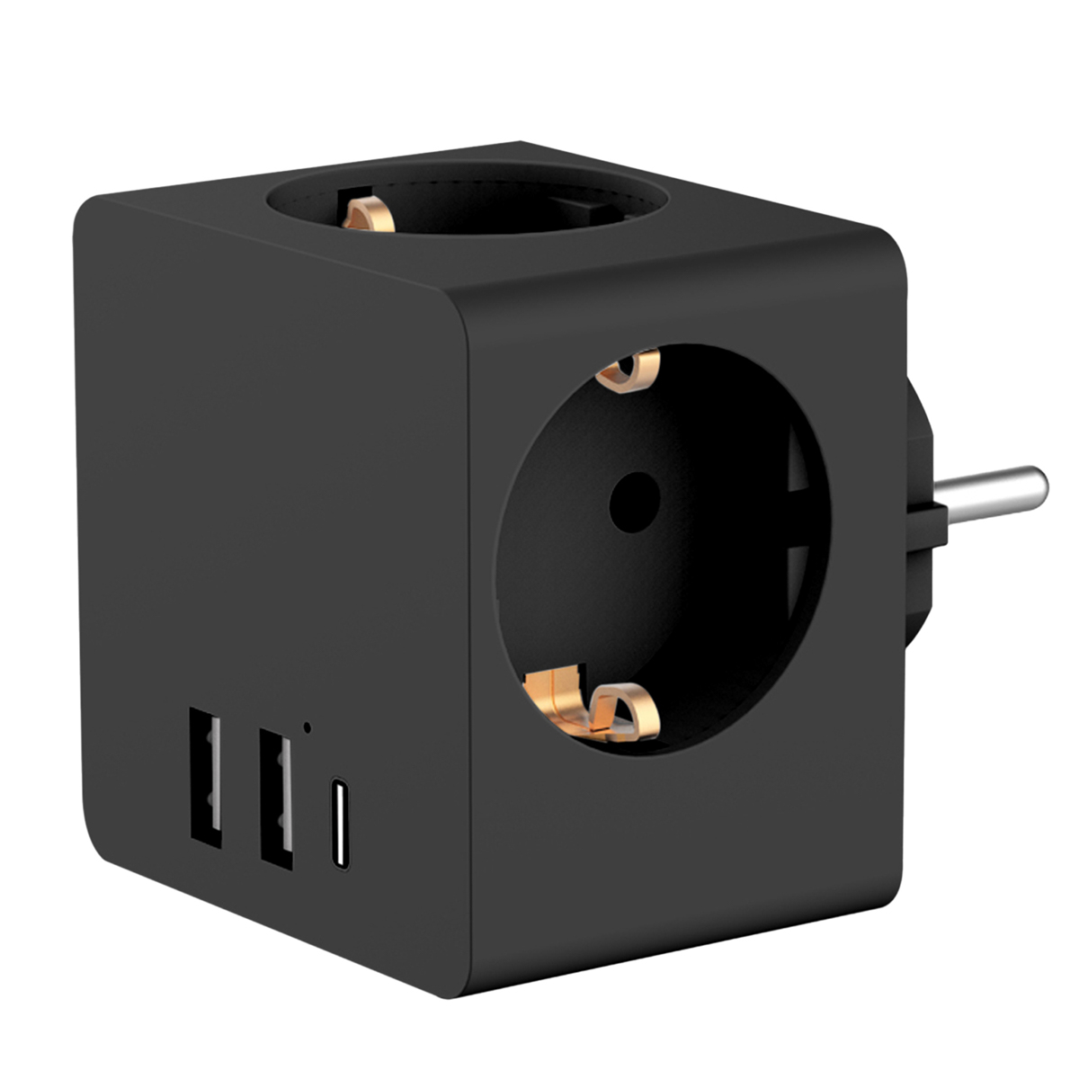 Accezz PowerCube | 6-in-1 – 1x USB-C + 2x USB-A + 3x stopcontact – 4000 watt – Zwart