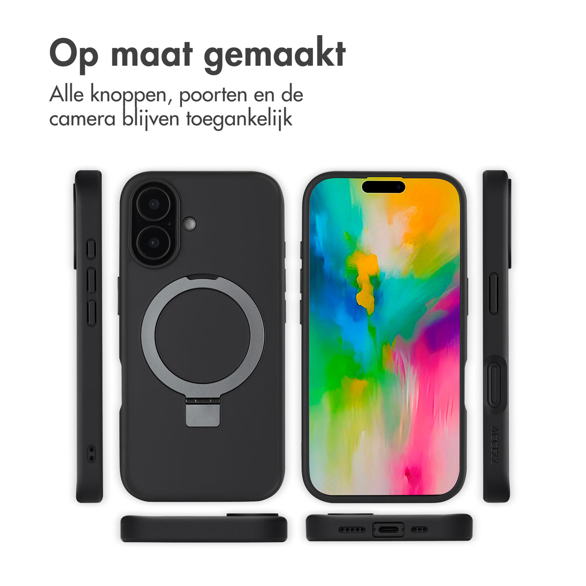 Accezz Ring Stand Backcover met MagSafe Apple iPhone 16 - Zwart - Afbeelding 5