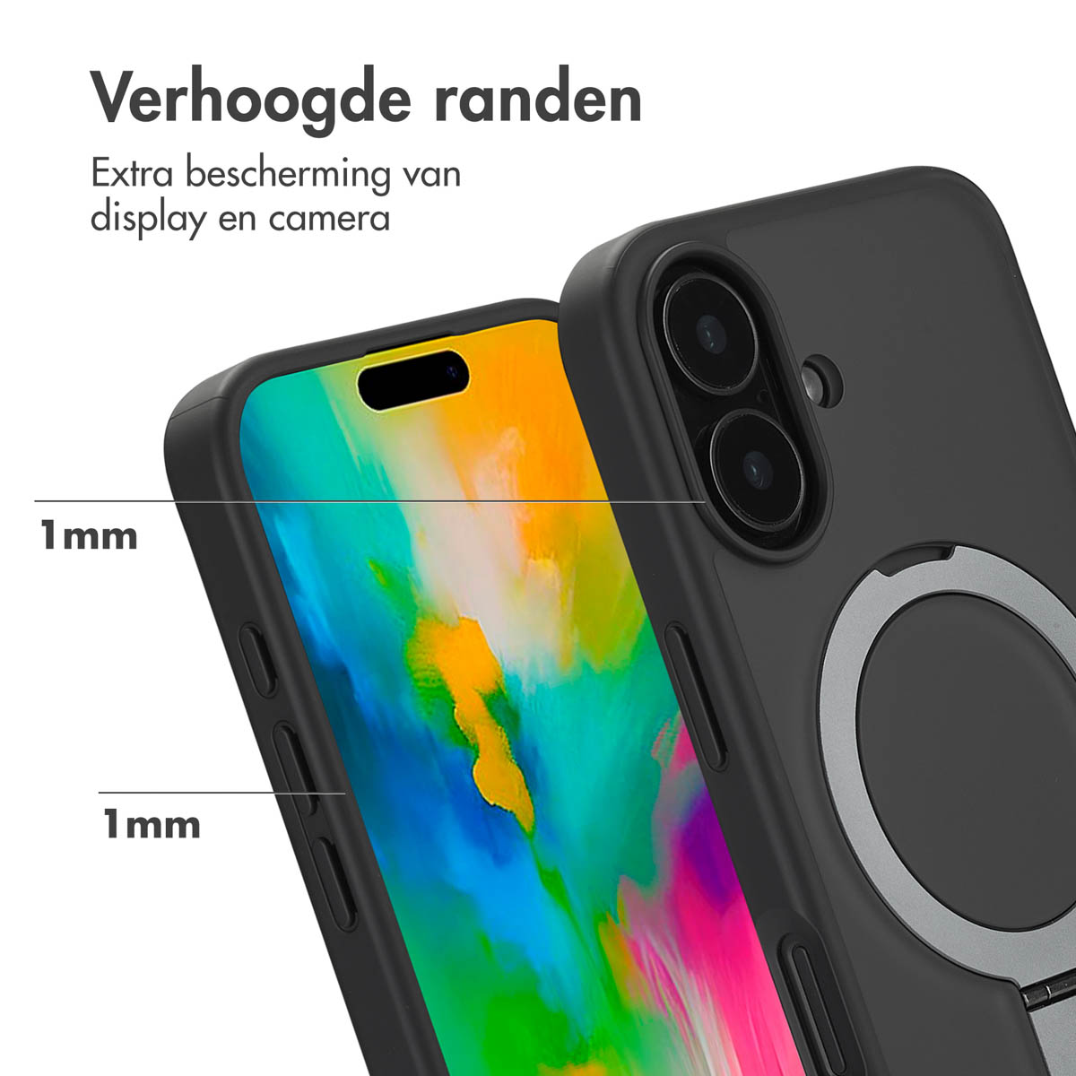 Accezz Ring Stand Backcover met MagSafe Apple iPhone 16 - Zwart - Afbeelding 3