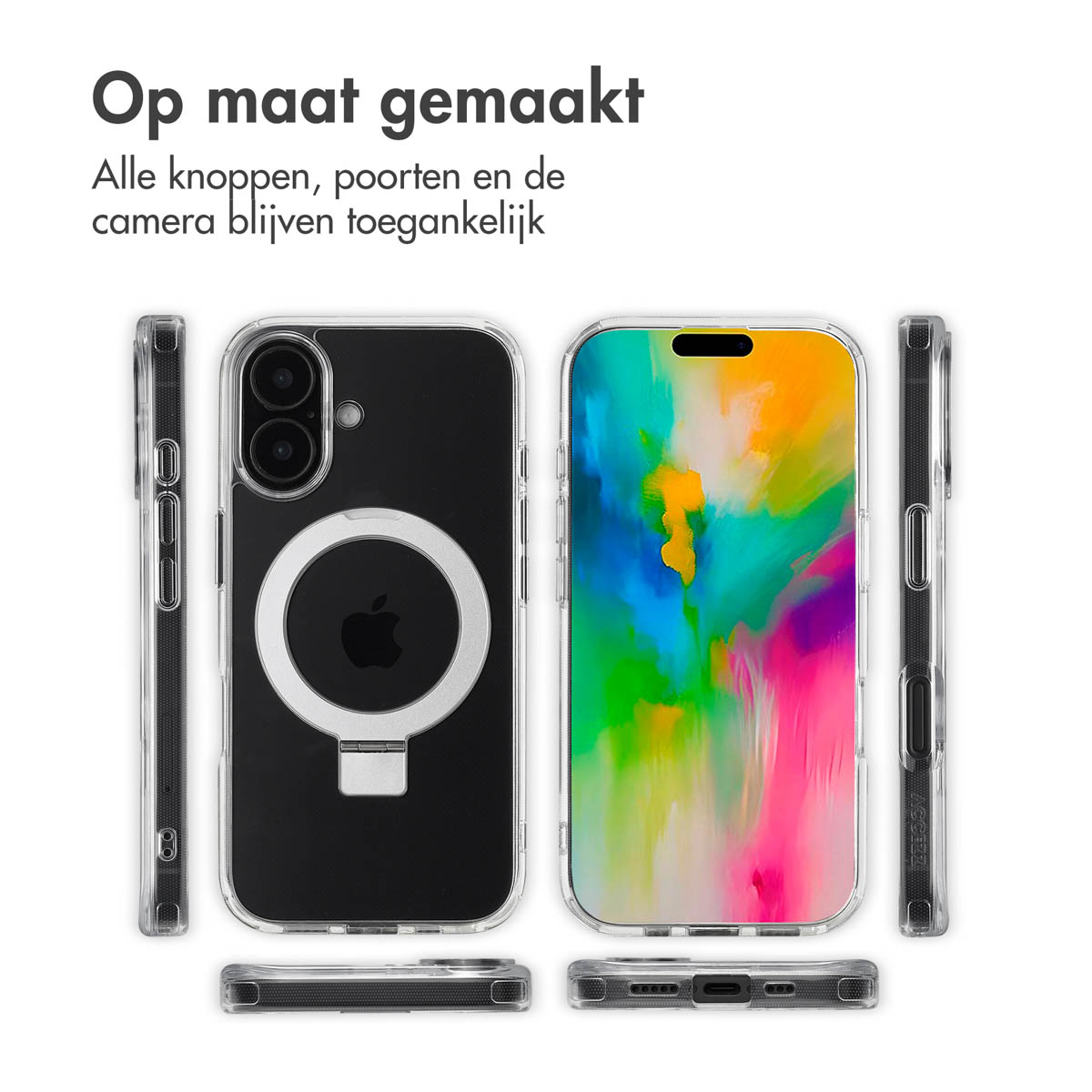 Accezz Ring Stand Backcover met MagSafe Apple iPhone 16 - Transparant - Afbeelding 5