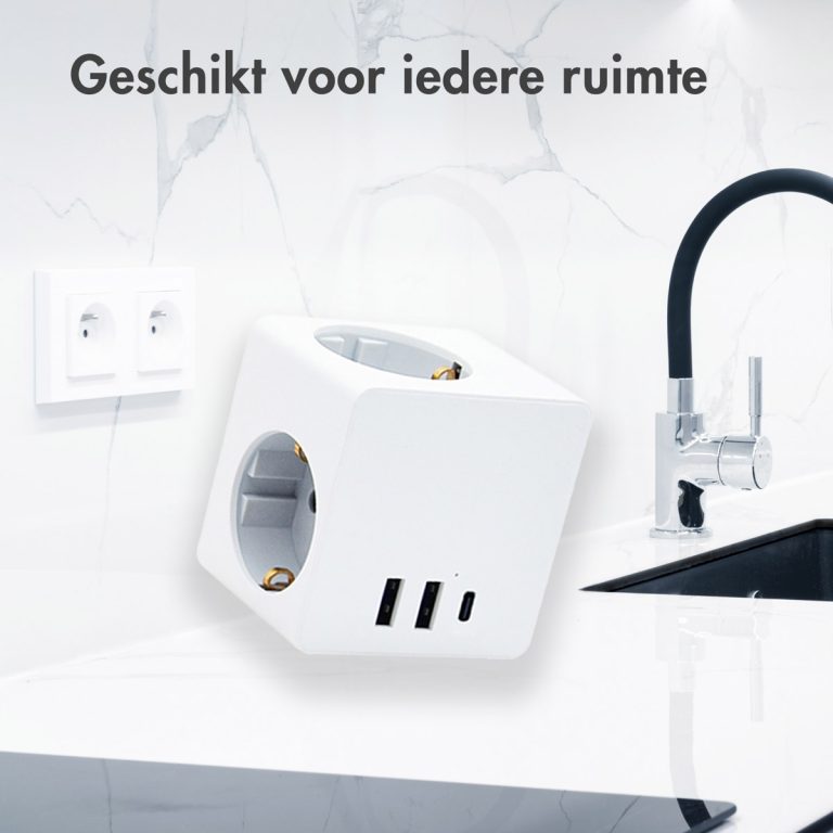 Accezz PowerCube | 6-in-1 - 1x USB-C + 2x USB-A + 3x stopcontact - 4000 watt - Wit - Afbeelding 10