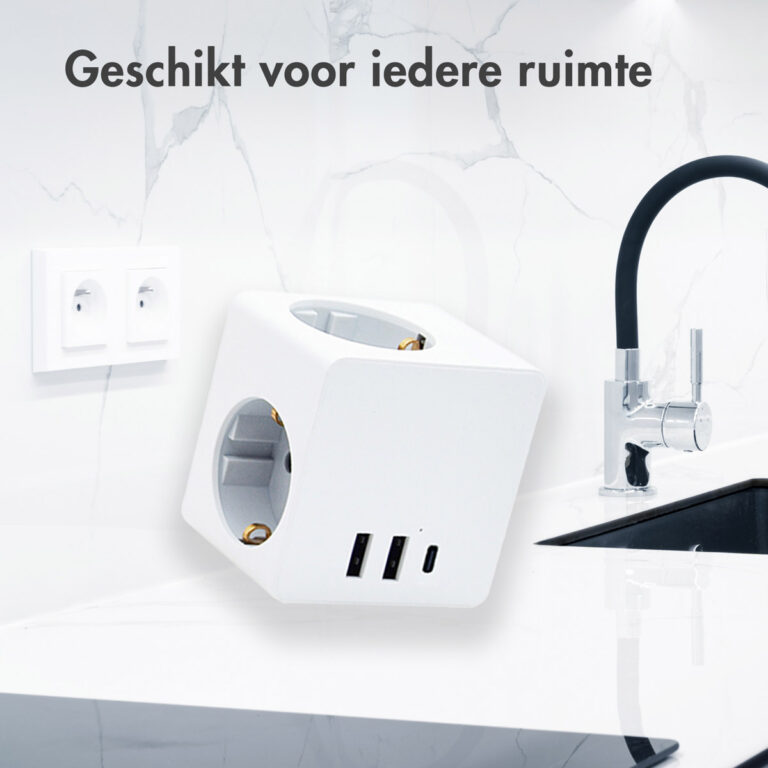 Accezz PowerCube | 6-in-1 - 1x USB-C + 2x USB-A + 3x stopcontact - 4000 watt - Wit - Afbeelding 10