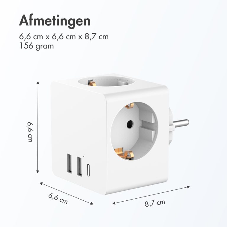 Accezz PowerCube | 6-in-1 - 1x USB-C + 2x USB-A + 3x stopcontact - 4000 watt - Wit - Afbeelding 8