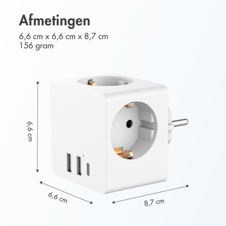 Accezz PowerCube | 6-in-1 - 1x USB-C + 2x USB-A + 3x stopcontact - 4000 watt - Wit - Afbeelding 8