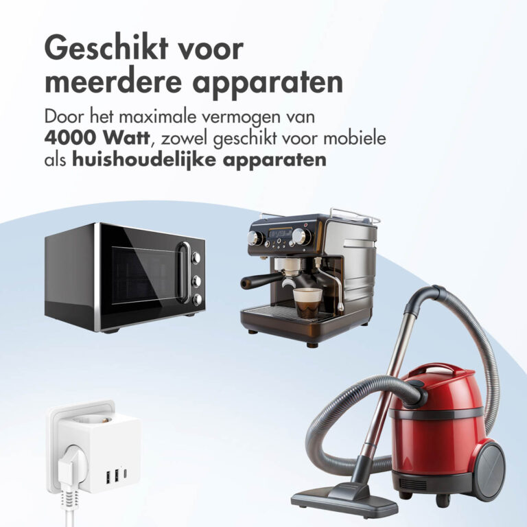 Accezz PowerCube | 6-in-1 - 1x USB-C + 2x USB-A + 3x stopcontact - 4000 watt - Wit - Afbeelding 5