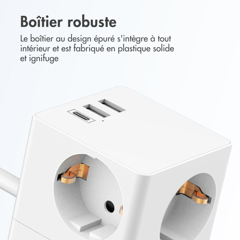Accezz PowerCube Strip | 6-in-1 - 1x USB-C + 2x USB-A + 3x stopcontact - 4000 watt - Wit - Afbeelding 9