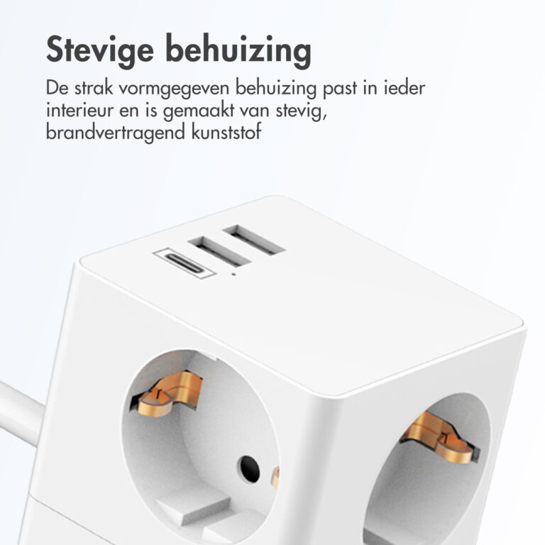 Accezz PowerCube Strip | 6-in-1 - 1x USB-C + 2x USB-A + 3x stopcontact - 4000 watt - Wit - Afbeelding 5