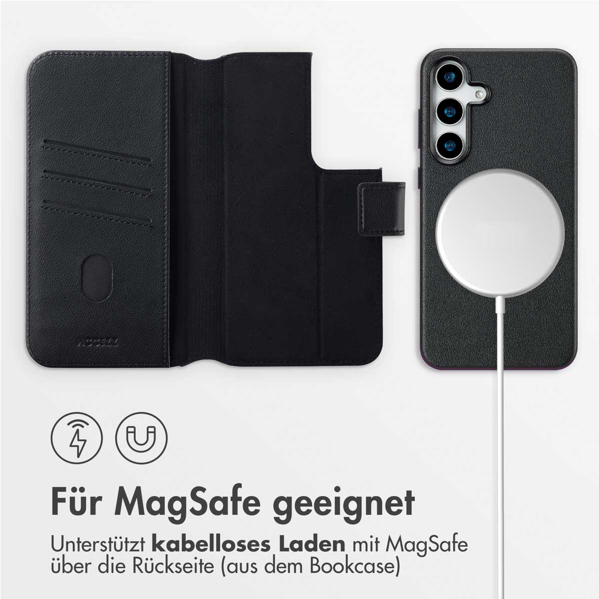 Accezz Leather Bookcase 2-in-1 met MagSafe Samsung Galaxy S25 Plus - Onyx Black - Afbeelding 6