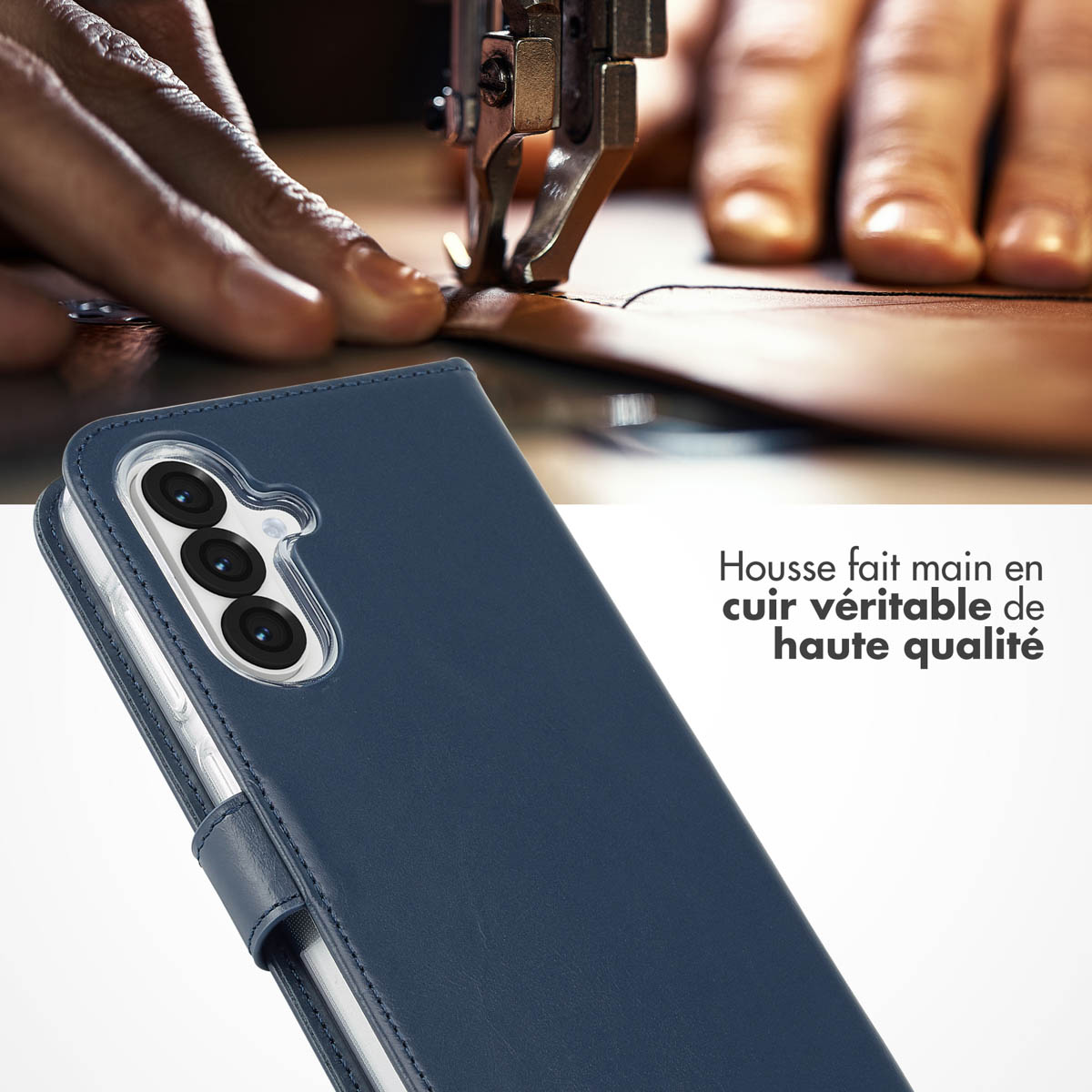 Selencia Echt Leren Bookcase Samsung Galaxy A36 / A56 - Blauw - Afbeelding 5