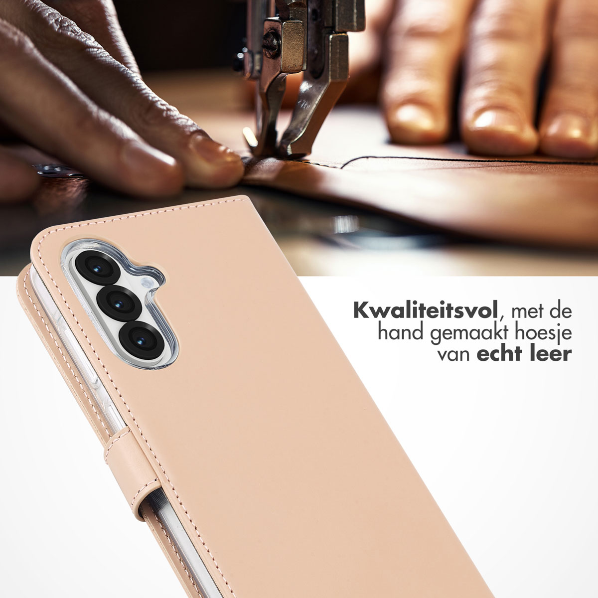 Selencia Echt Leren Bookcase Samsung Galaxy A36 / A56 - Roze - Afbeelding 4