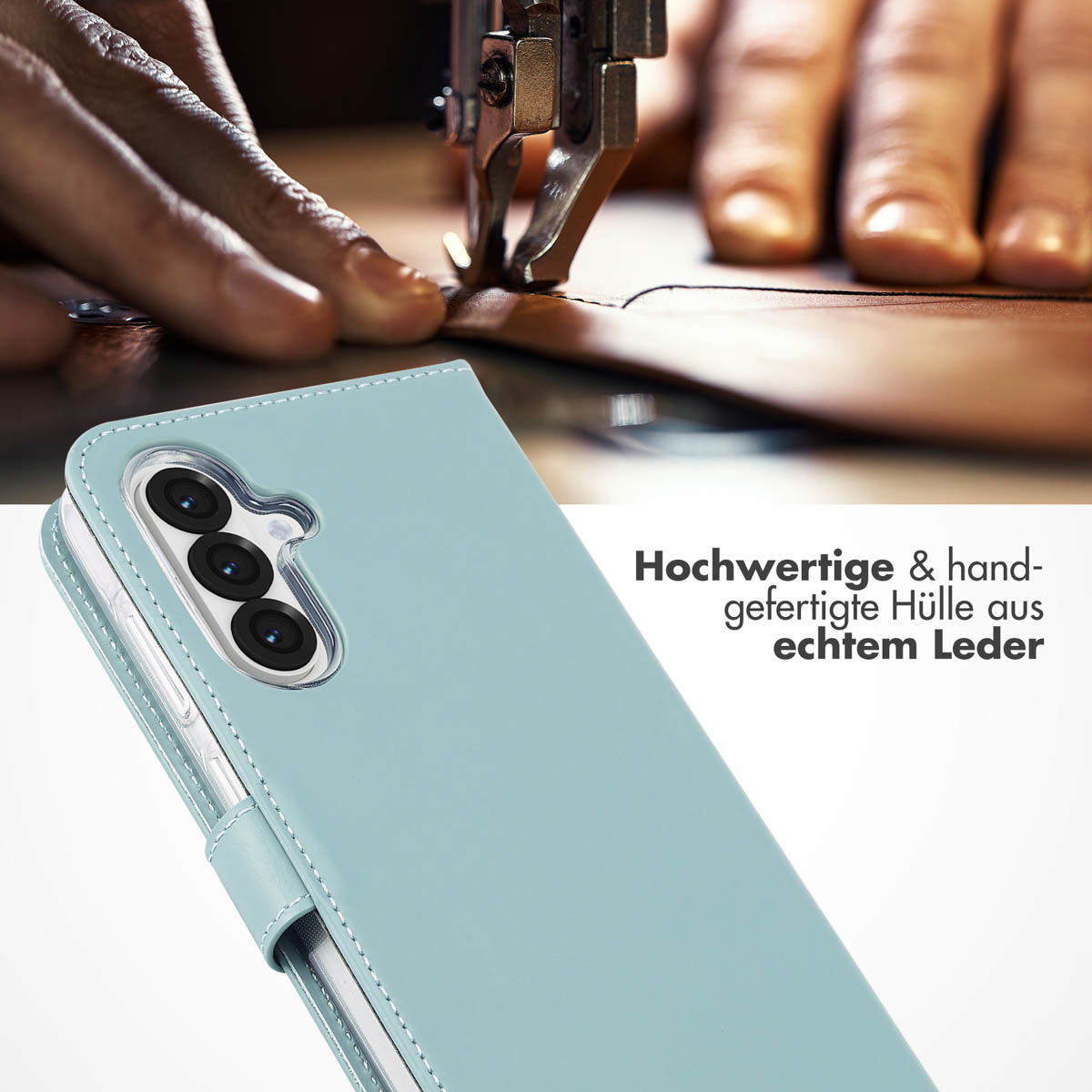 Selencia Echt Leren Bookcase Samsung Galaxy A36 / A56 - Air Blue - Afbeelding 6