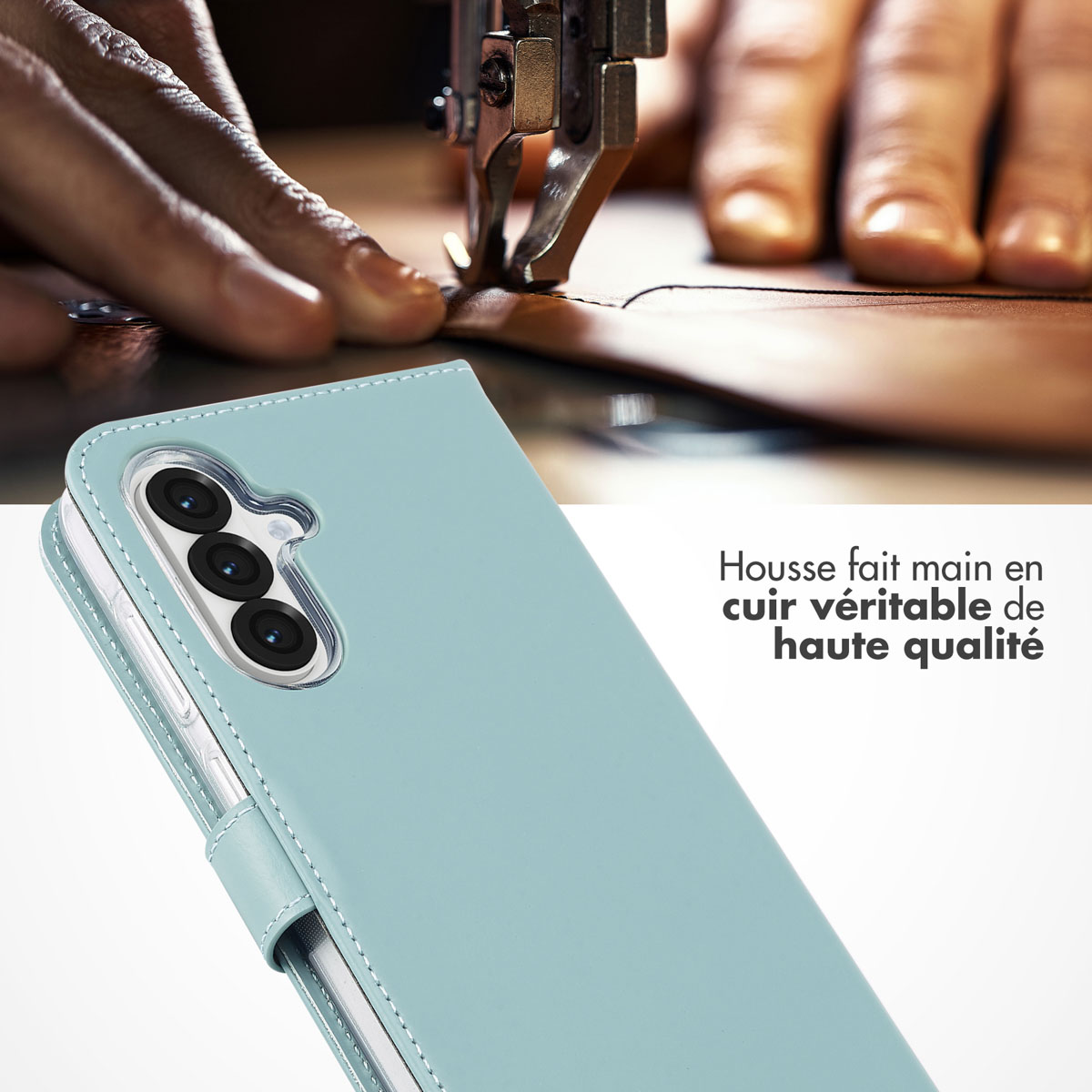 Selencia Echt Leren Bookcase Samsung Galaxy A36 / A56 - Air Blue - Afbeelding 5