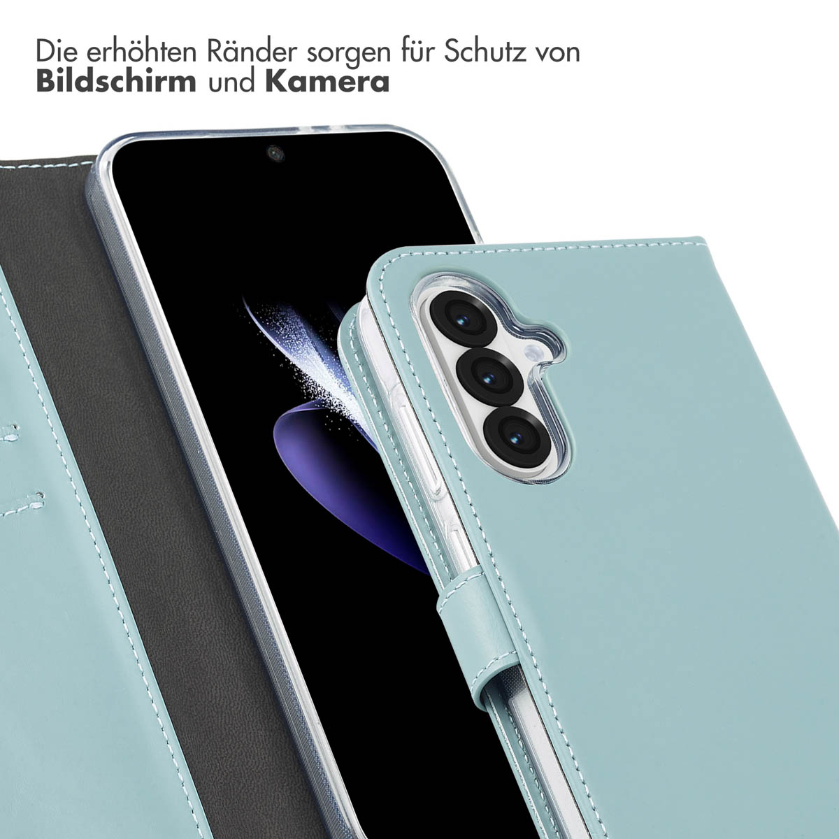 Selencia Echt Leren Bookcase Samsung Galaxy A36 / A56 - Air Blue - Afbeelding 10