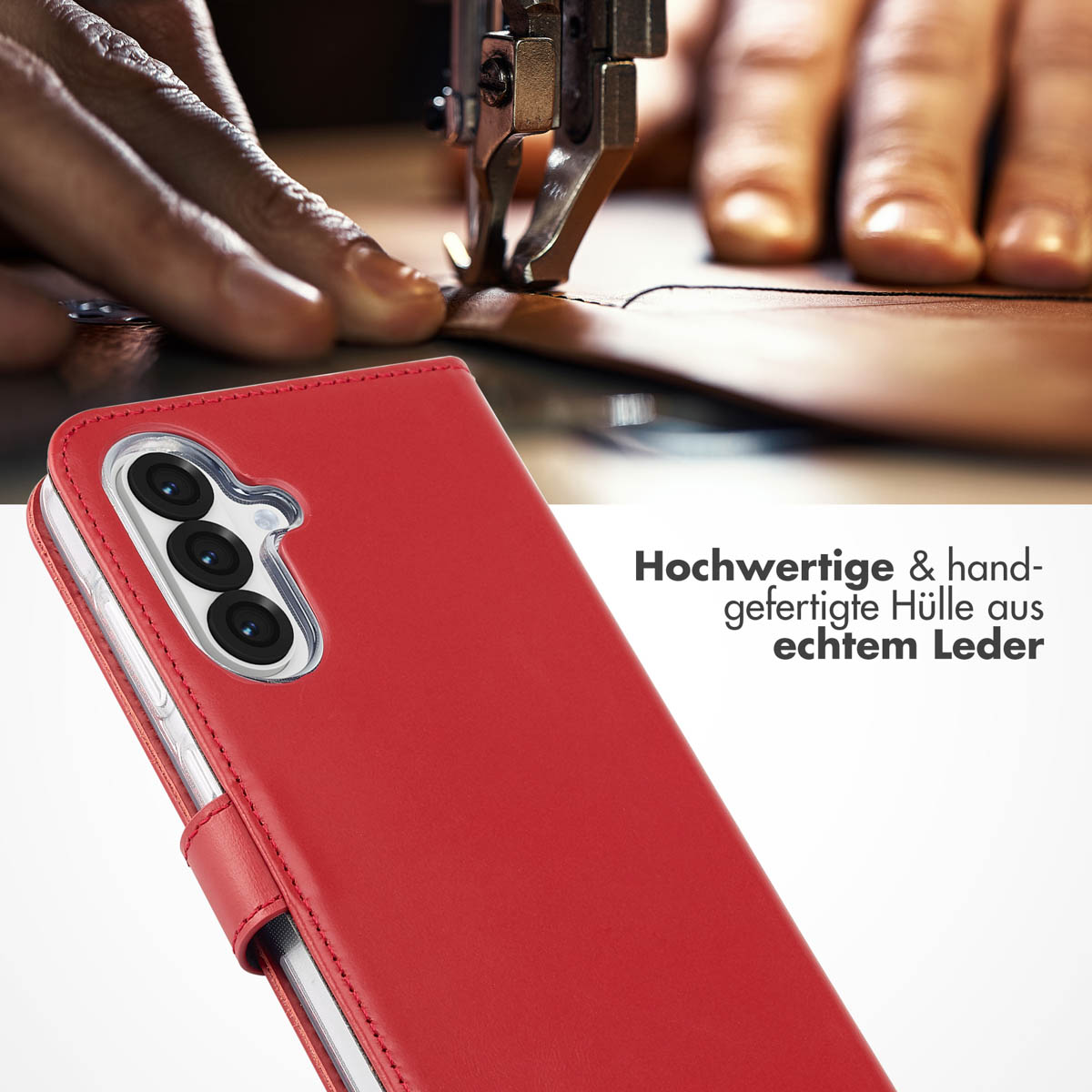 Selencia Echt Leren Bookcase Samsung Galaxy A36 / A56 - Rood - Afbeelding 6