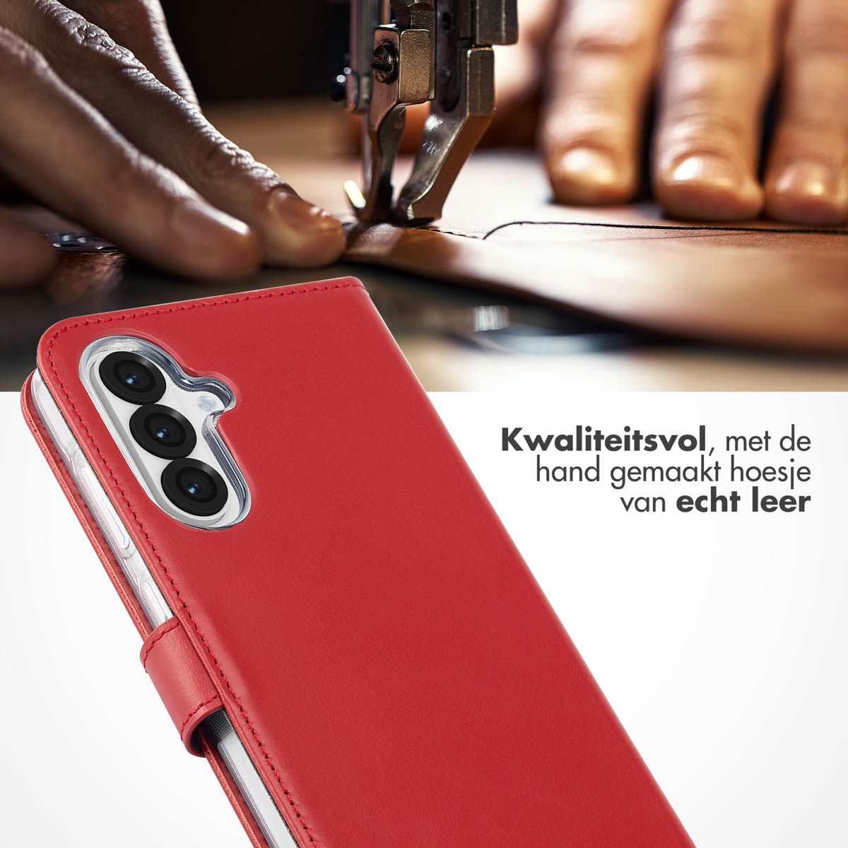 Selencia Echt Leren Bookcase Samsung Galaxy A36 / A56 - Rood - Afbeelding 4