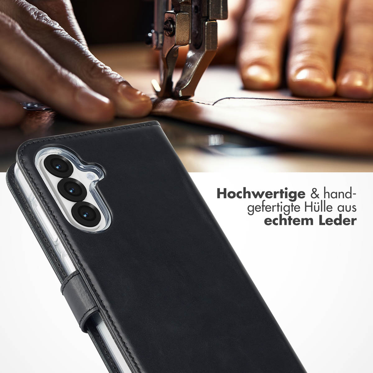 Selencia Echt Leren Bookcase Samsung Galaxy A36 / A56 - Zwart - Afbeelding 6