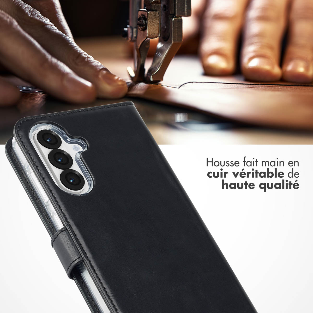 Selencia Echt Leren Bookcase Samsung Galaxy A36 / A56 - Zwart - Afbeelding 5