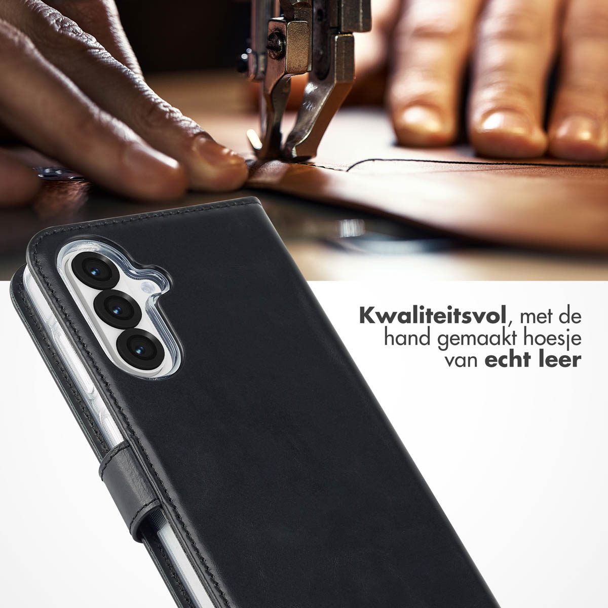 Selencia Echt Leren Bookcase Samsung Galaxy A36 / A56 - Zwart - Afbeelding 4