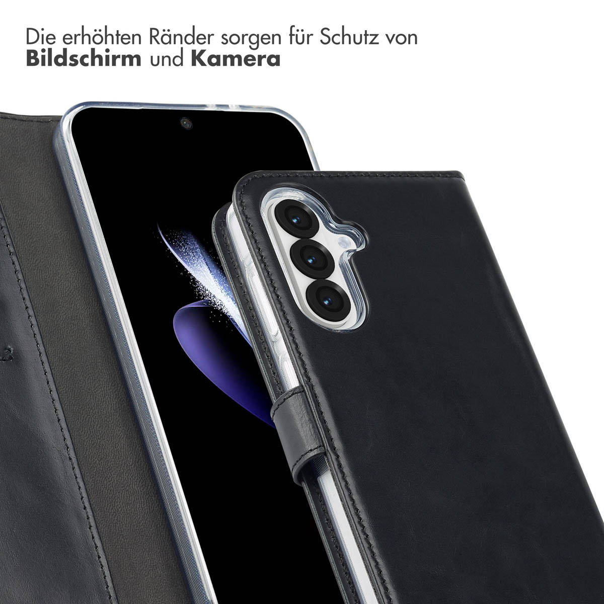 Selencia Echt Leren Bookcase Samsung Galaxy A36 / A56 - Zwart - Afbeelding 10