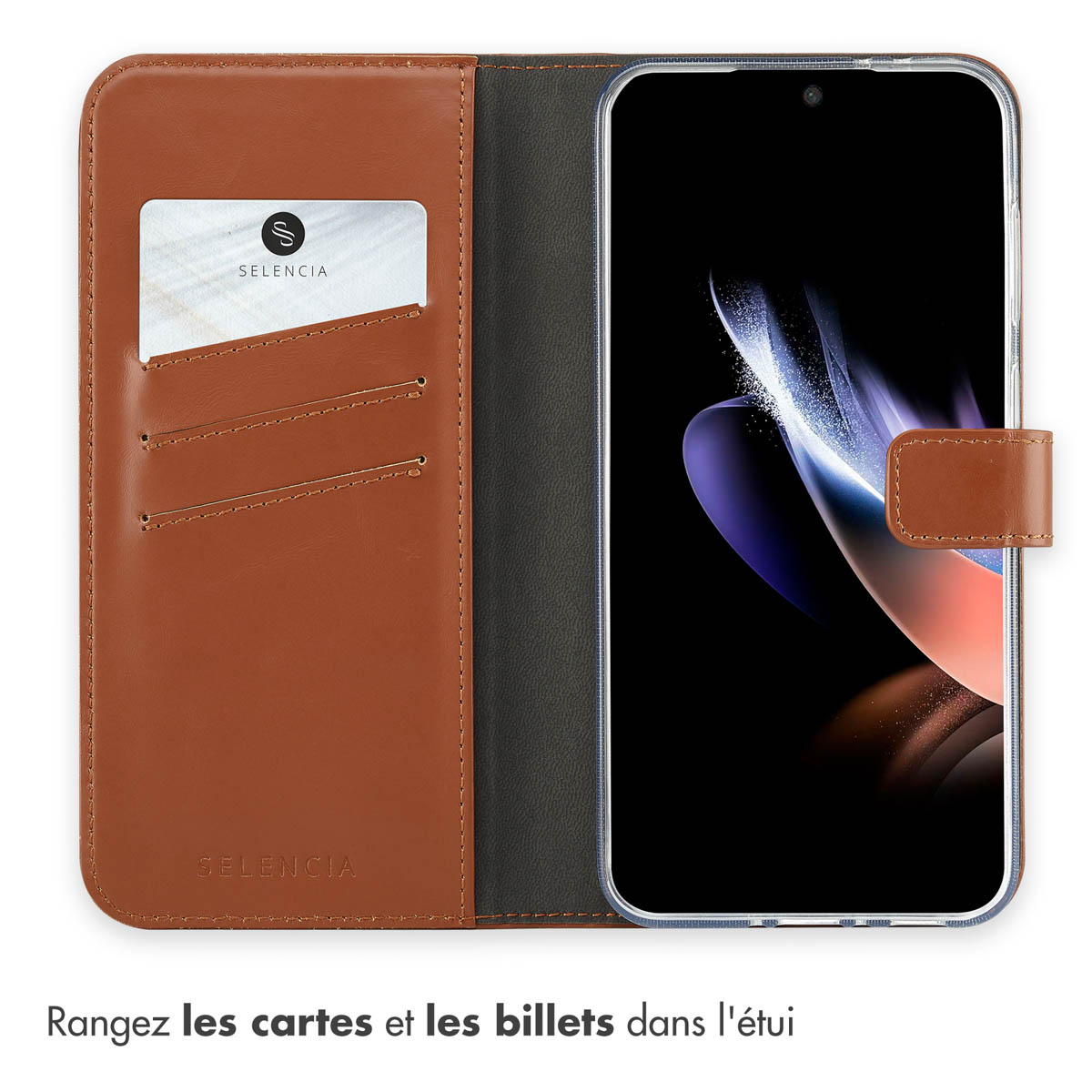 Selencia Echt Leren Bookcase Samsung Galaxy A36 / A56 - Lichtbruin - Afbeelding 7